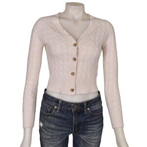 J. Crew Cashmere Cable Knit Cardigan Sweater Cream V-Neck Size Small